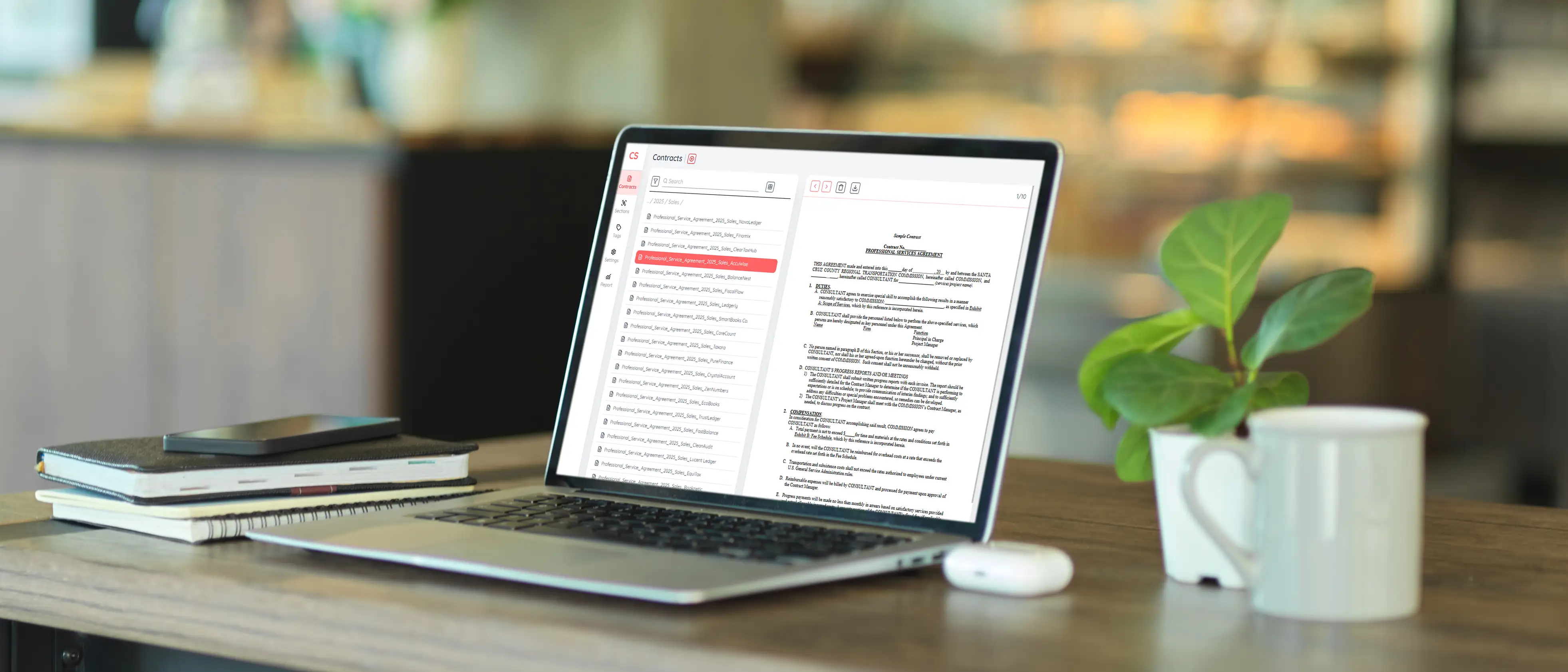 Advanced file management interface shown in the Contract System app